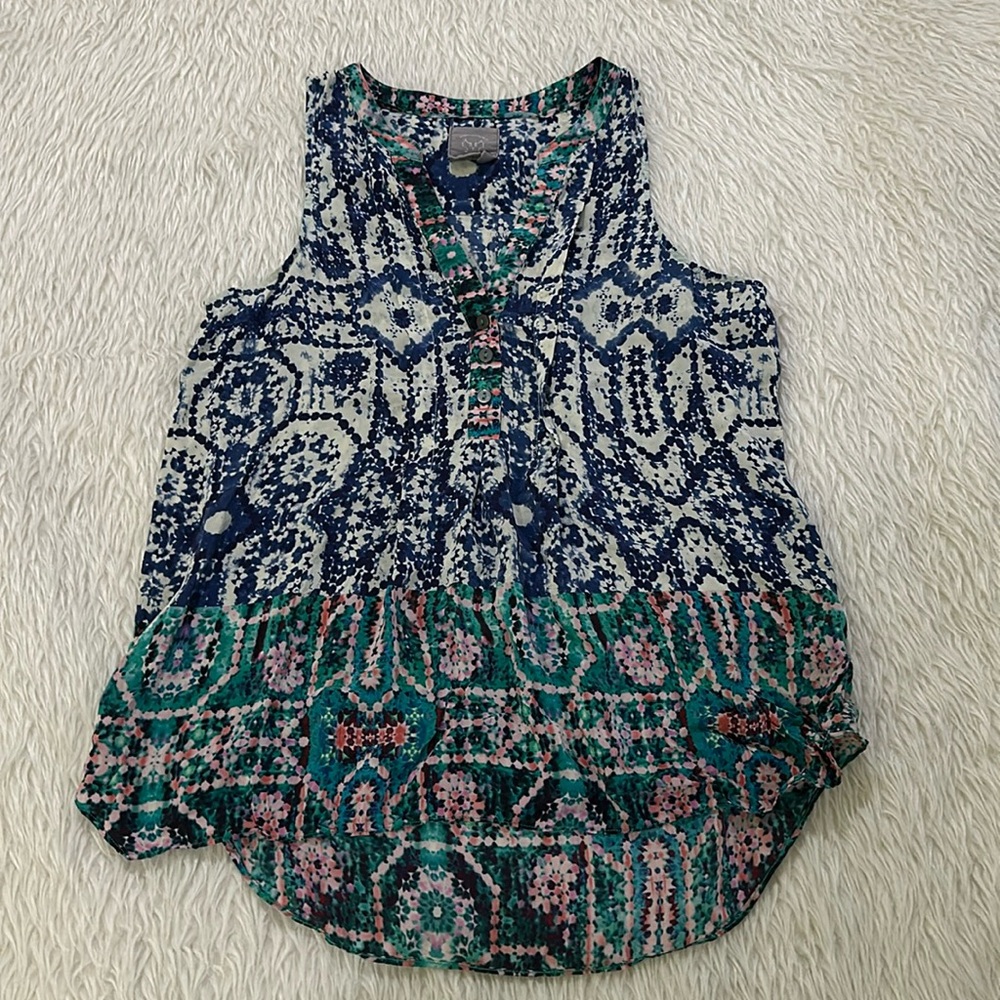 Maeve Anthropologie Merit Silk Tunic Tank Blue Green Pink Size 6